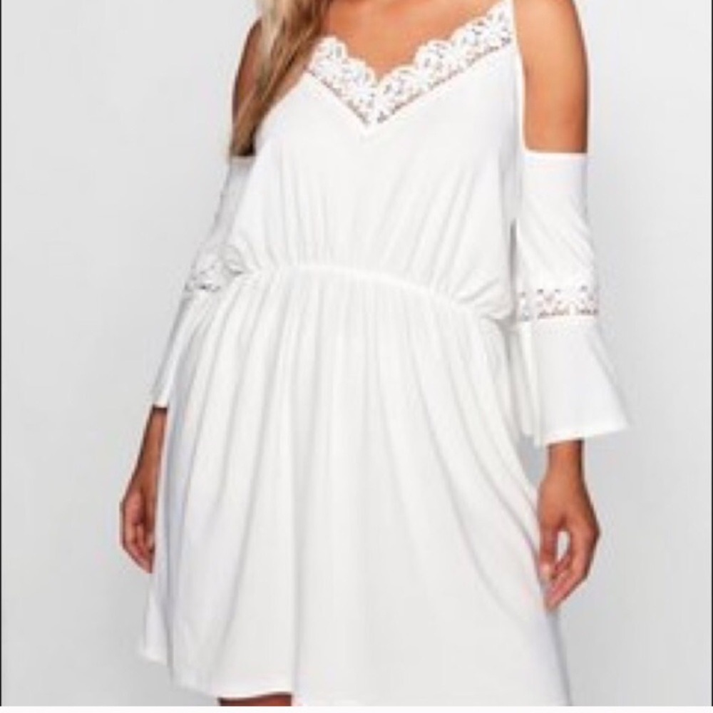 Plus Open Shoulder Crochet Dress